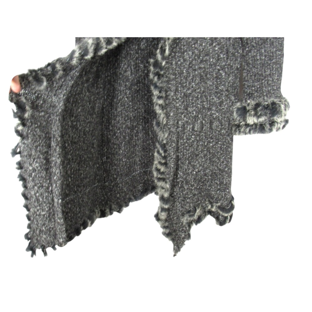 SIMPLY COUTURE Heather Gray WOOL BLEND Fuzzy FAUR TRIM Sweater Cardigan Sz XL - Picture 3 of 4